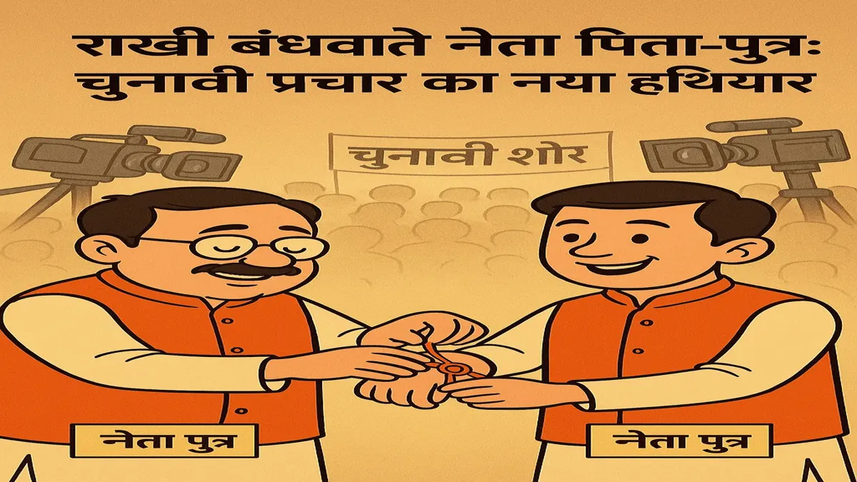 राखी बंधवाते नेता पिता पुत्र चुनावी प्रचार का नया हथियार.